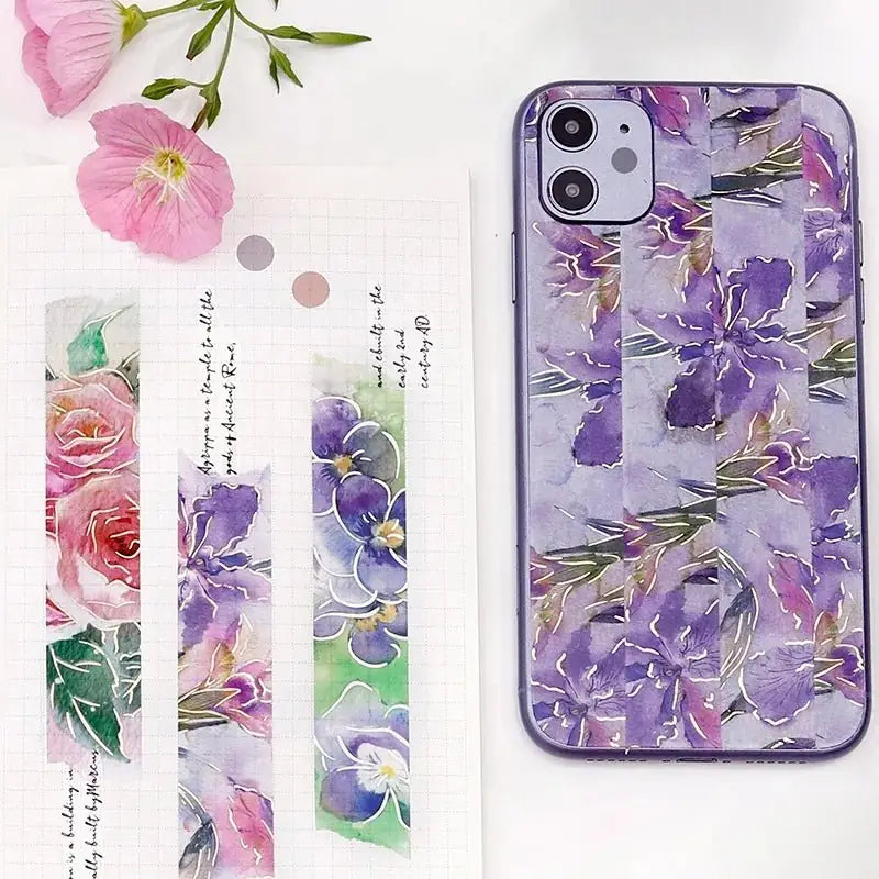 Washi Tape Watercolor Flower - Violet - 5 - BGM - Tidformera