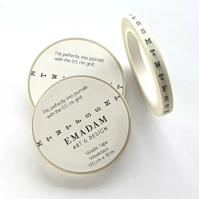 Washi Tape - Weekdays 5 mm - White - 1 - Emadam Art & Design - Tidformera