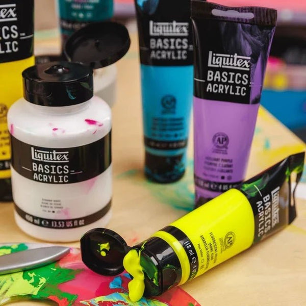 Liquitex Basics Acrylic färger i tuber och flaskor. Tidformera