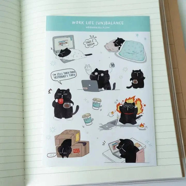 Sticker Sheet - Mocha Cat - Work life (un)balance - 1 - CutieSquad - Tidformera