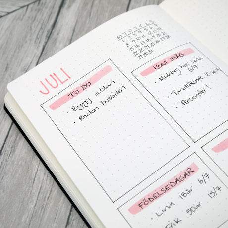 Ett uppslag i en Bullet Journal - Avdelningen Bullet Journal Startkit