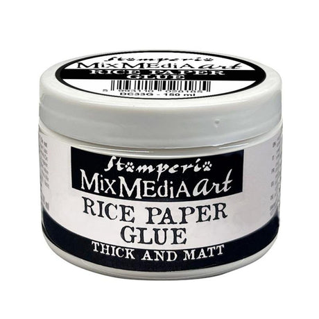 Burk med rice paper glue som används som decoupagelim.