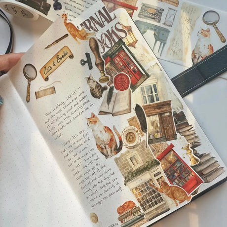 Dekorations avdelningen. Här har washi stickers använts för att dekorera sidor i en anteckningsbok.