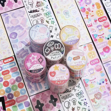 Planner Stickers Roll från BGM - Flera rullar med klistermärken står på remsor med klistermärkena - Tidformera