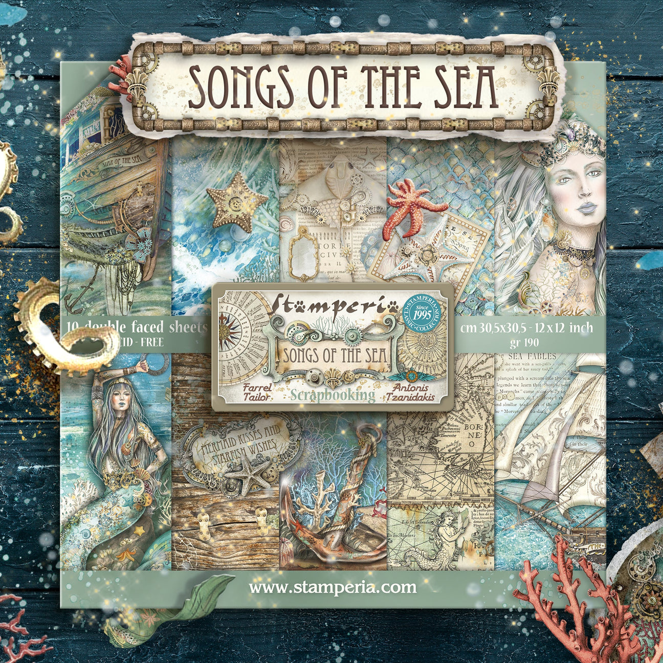 Songs of the Sea - Havstema från Stamperia med sjöjungfru, koraller, sjöstjärnor