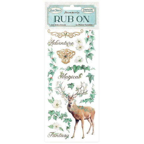 Förpackning med rub-ons i serien Magic Forest från Stamperia. Motiv med murgröna och en vacker hjort. - Tidformera