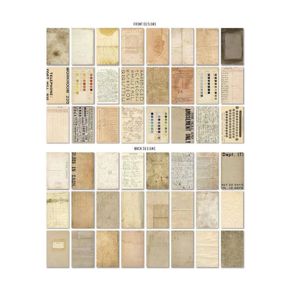 Serier - Backdrops Tim Holtz - På bild syns motven på scrapbookingpapprena i en förpackning  Tidformera