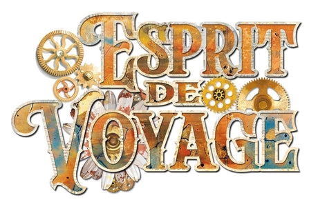 Logo för serien Esprit De Voyage  från Ciao Bella - Texten Esprit De Voyage står i text omgivet av hugghjul.  Tidformera