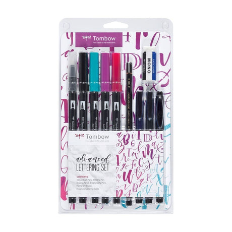 Förpackning med penselpennor och pennor med tunnare spets till lettering ur serien Hand lettering set från Tombow - Tidformera