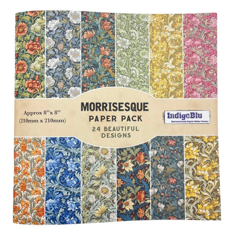 Serier - Paper Book IndigoBlu - Ett häfte med texten Morriseque Paper Pack med olika motiv från William Morris på.  Tidformera