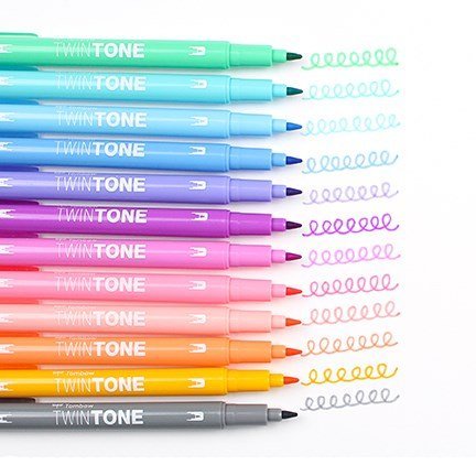 12-pack TWINTONE Dual-tip markers  Pastel colors från Tombow. Tidformera