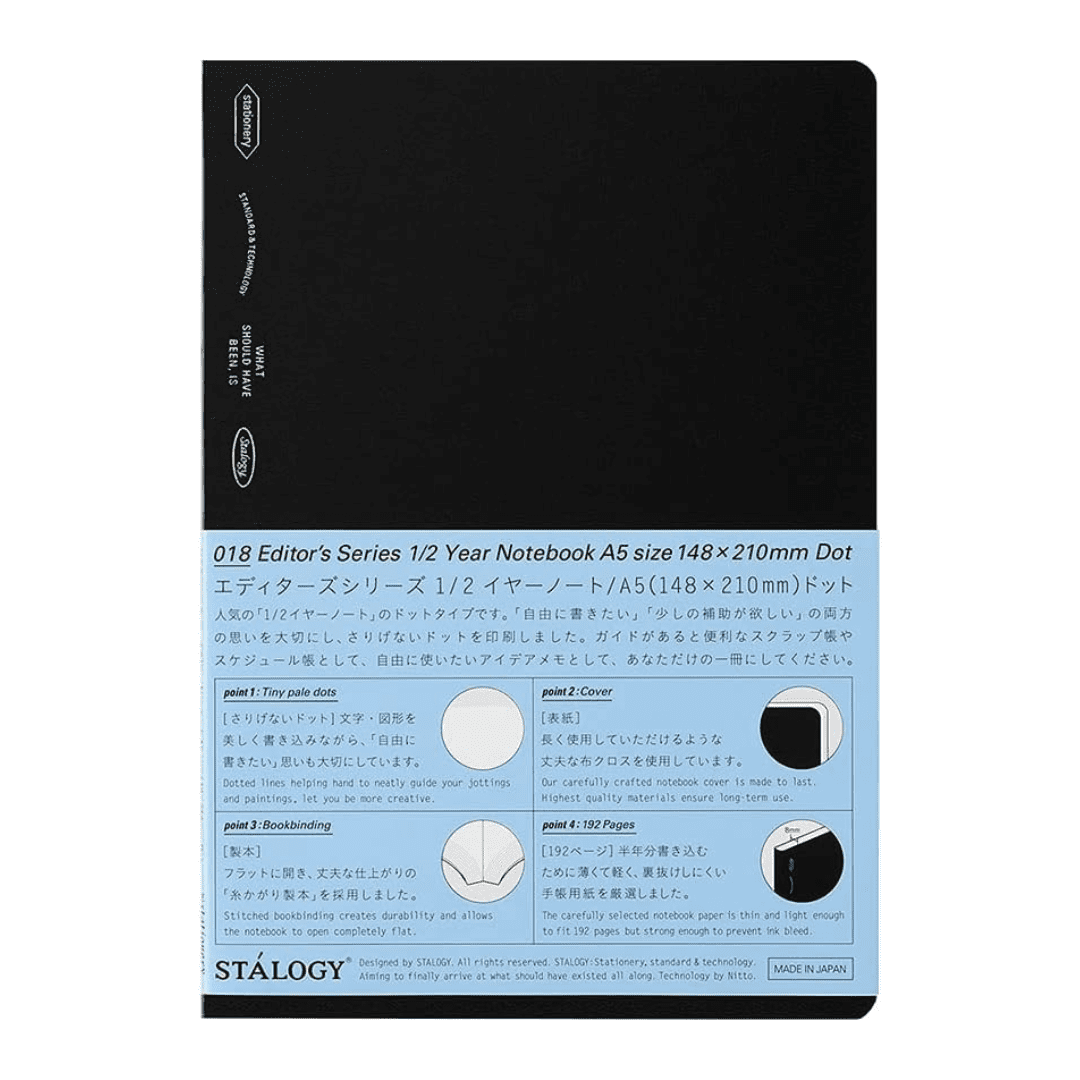 018 Editor's Series 1/2 Year Notebook Dot Black A5 - Stálogy - Tidformera
