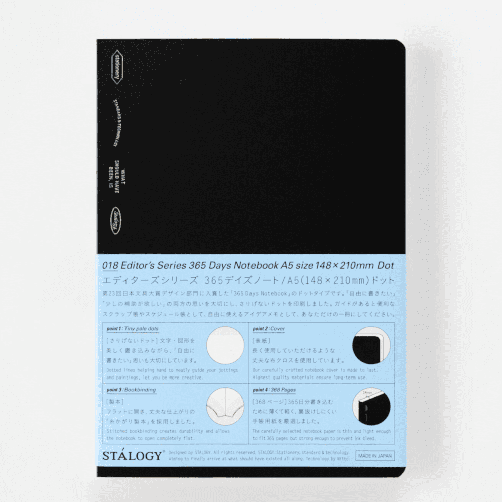018 Editor's Series 365 Days Notebook Dot Black A5 - Stálogy - Tidformera