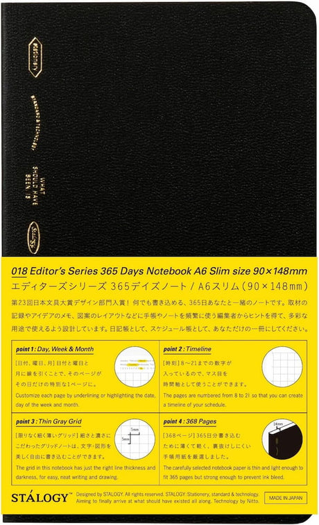 018 Editor's Series 365 Days Notebook Grid Black A6 Slim - 1 - Stálogy - Tidformera