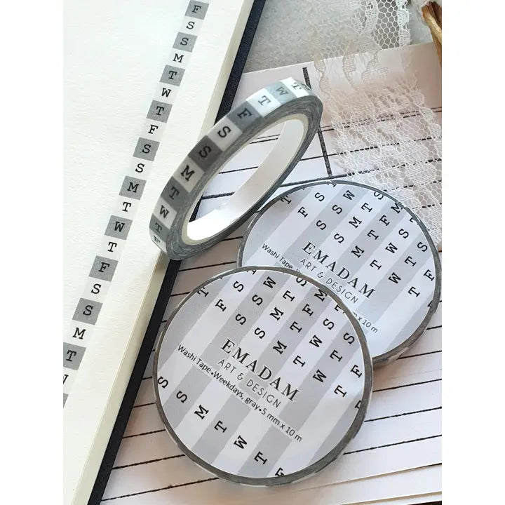 Washi Tape - Weekdays 5 mm - Grey