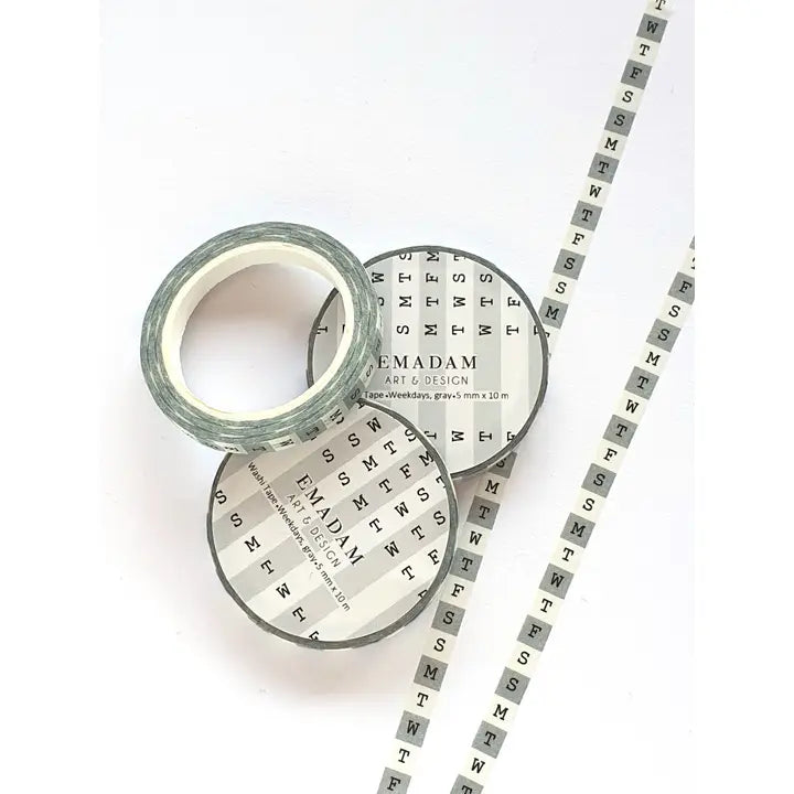 Washi Tape - Weekdays 5 mm - Grey