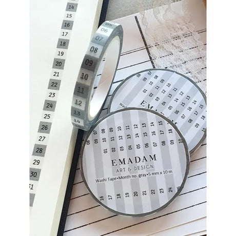 Washi Tape - Month Numbers 5 mm - Grey