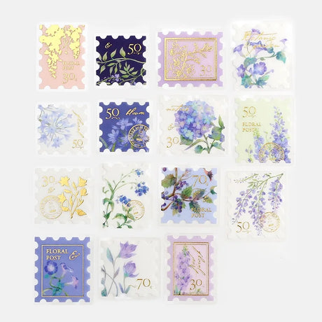 Flake stickers Post Office - Botanical illustrated book - Blue