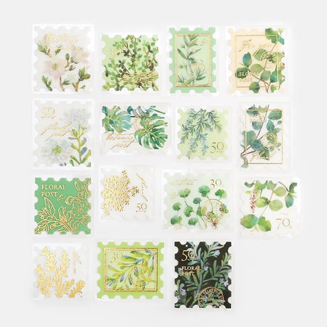 Flake stickers Post Office - Botanical illustrated book - Green