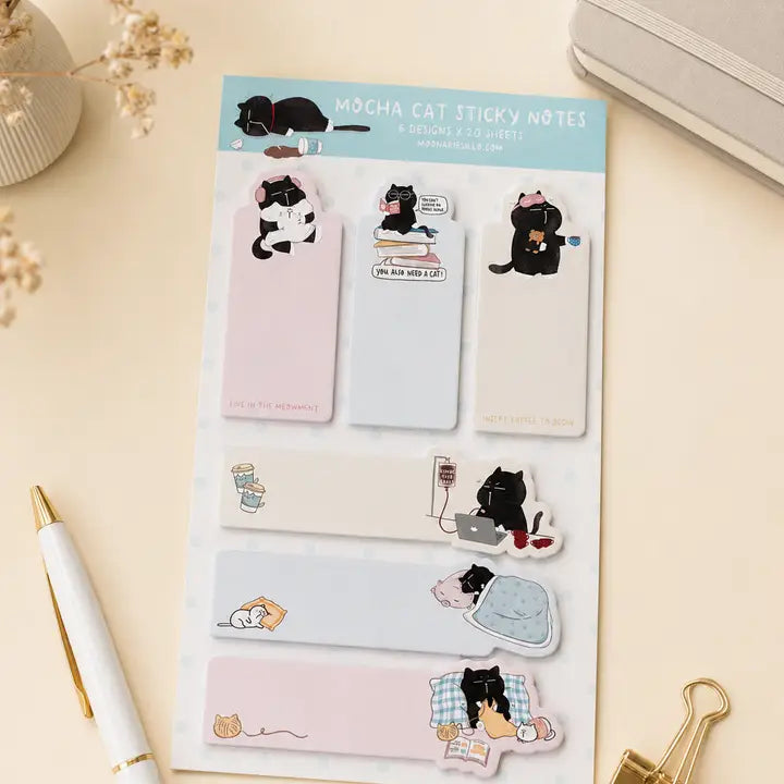 Bookmark Sticky Notes - Mocha cat - 6 designer
