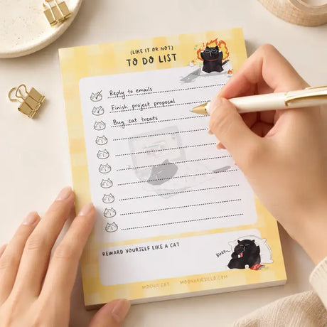 Illustrated To Do List Notepad - Mocha cat - A6