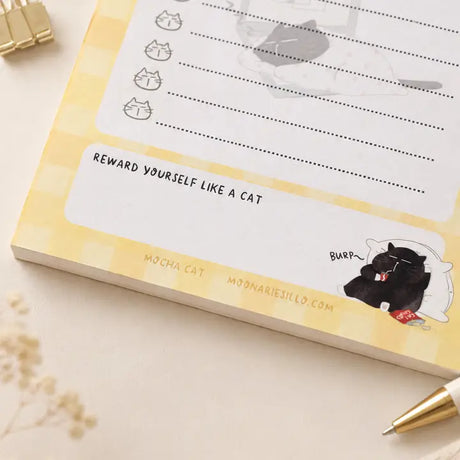 Illustrated To Do List Notepad - Mocha cat - A6