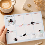 Weekly Planner Notepad - Mocha cat - A5