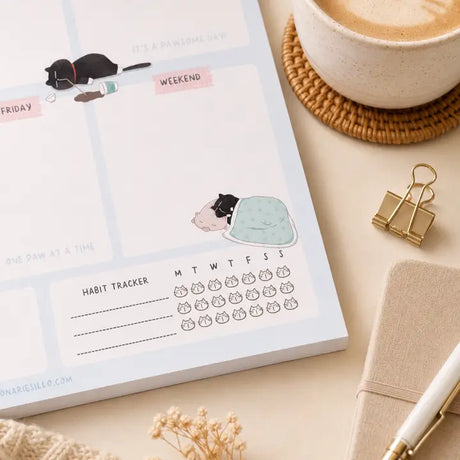 Weekly Planner Notepad - Mocha cat - A5