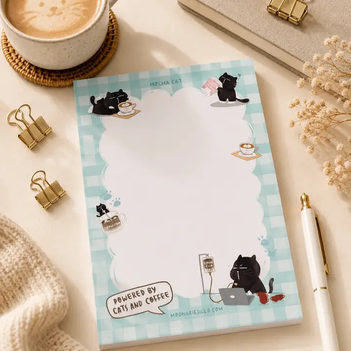Illustrated Notepad - Mocha cat - A6