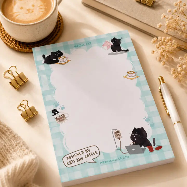 Illustrated Notepad - Mocha cat - A6