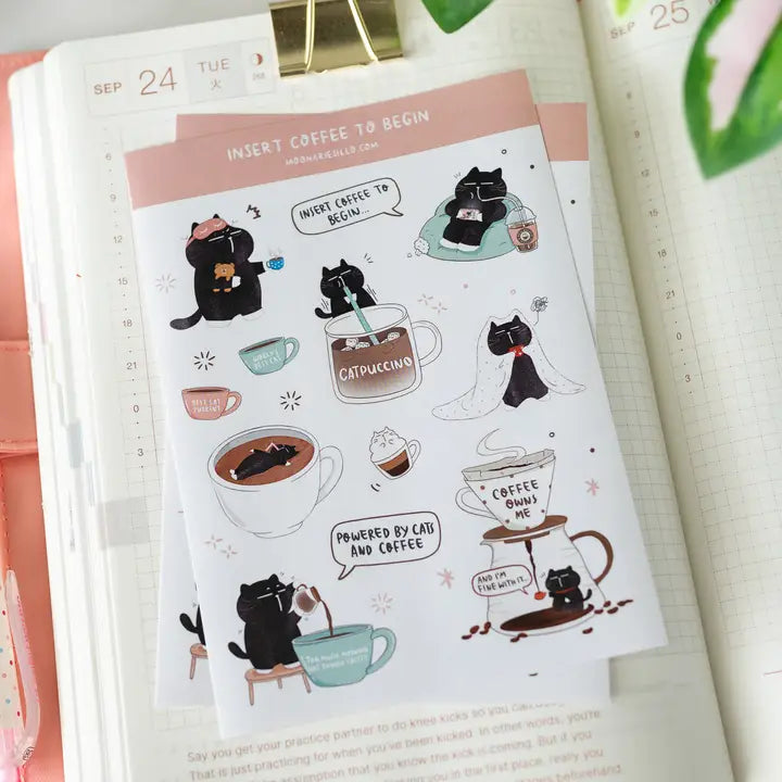 Sticker Sheet - Mocha Cat - Insert coffee to begin