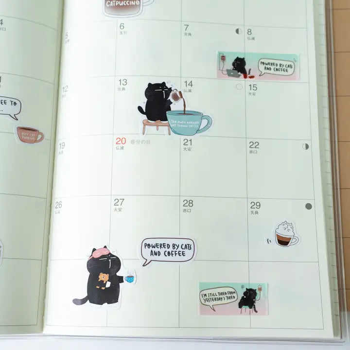 Sticker Sheet - Mocha Cat - Insert coffee to begin