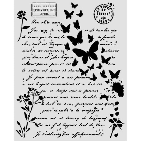 Thick Stencil 20 x 25 cm - Flowers and Poems - Letter and Butterflies