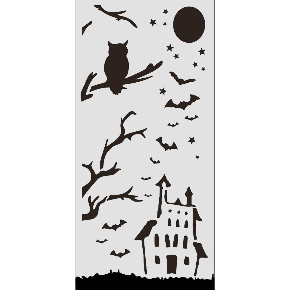 Thick Stencil 12 x 25 cm - Halloween - House and owl