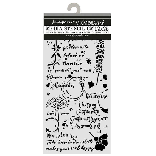 Thick Stencil 12 x 25 cm - Flowers and Poems - Flowers and Writings