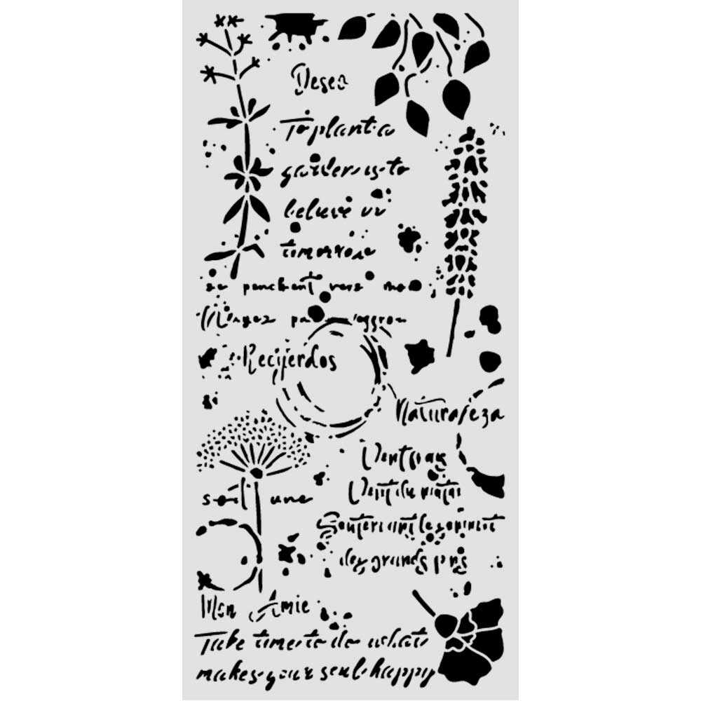 Thick Stencil 12 x 25 cm - Flowers and Poems - Flowers and Writings