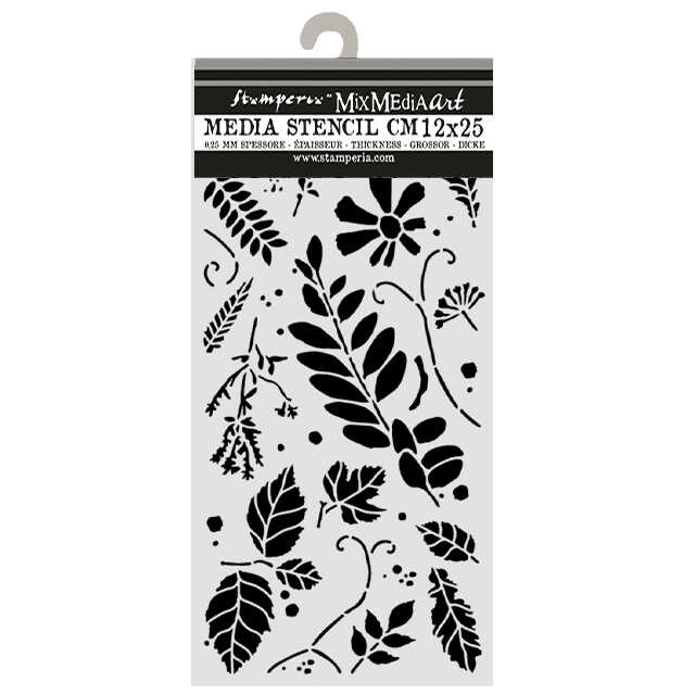 Thick Stencil 12 x 25 cm - Flowers and Poems - Mixed Leaves