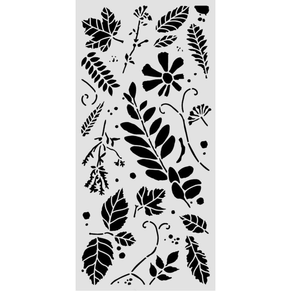 Thick Stencil 12 x 25 cm - Flowers and Poems - Mixed Leaves