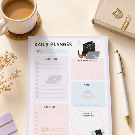 Daily Planner Notepad - Mocha cat - A5