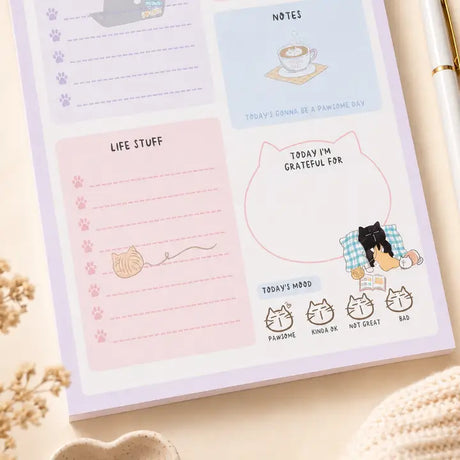 Daily Planner Notepad - Mocha cat - A5