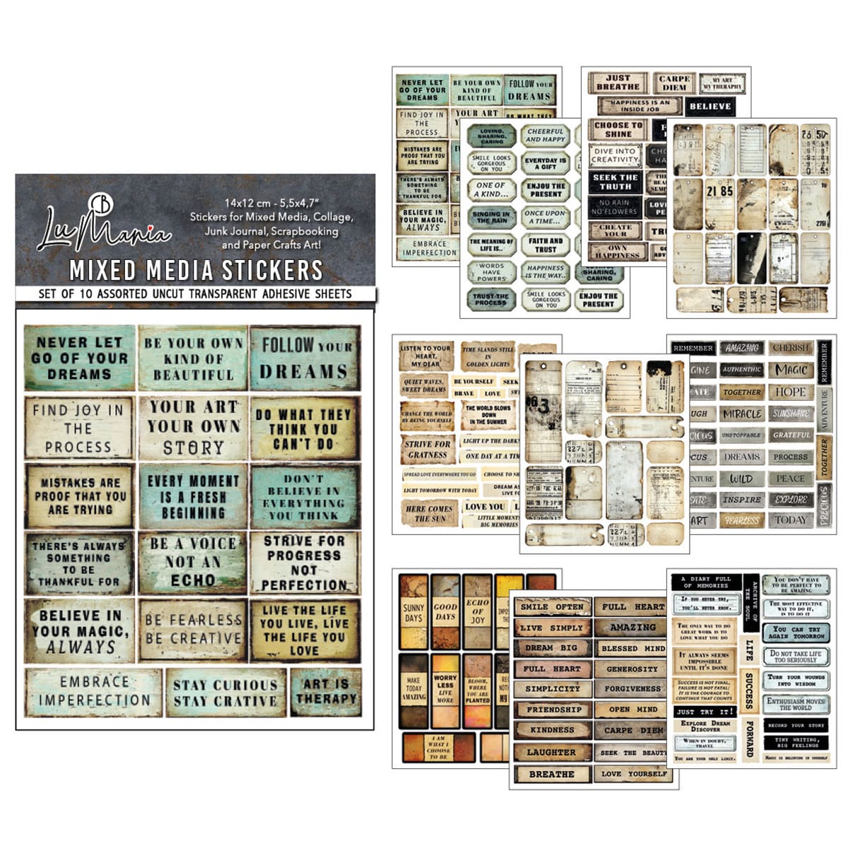 Mixed Media Stickers - 10-pack - Kind Thoughts