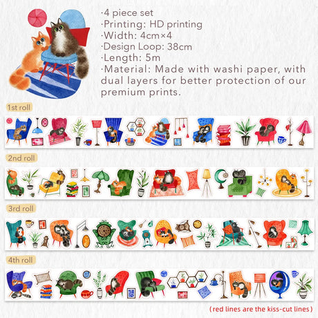 Sticker Set Washi Tape - Paw Parlor - 4-pack