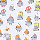 Stickersheet CutieSquad - Pigeons with Hats