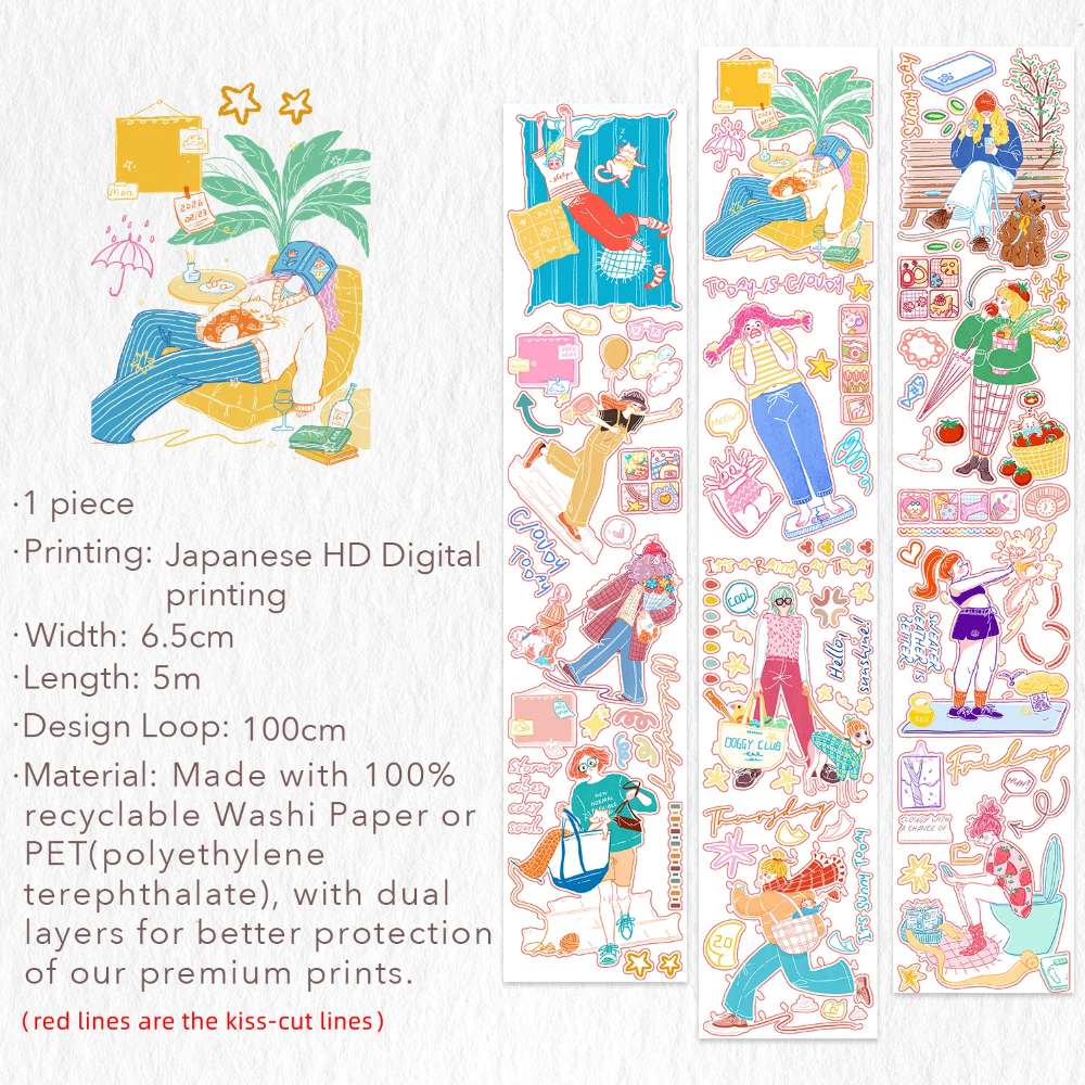 Sticker Washi Tape - Pre-cut - Dopamine Days - 65 mm