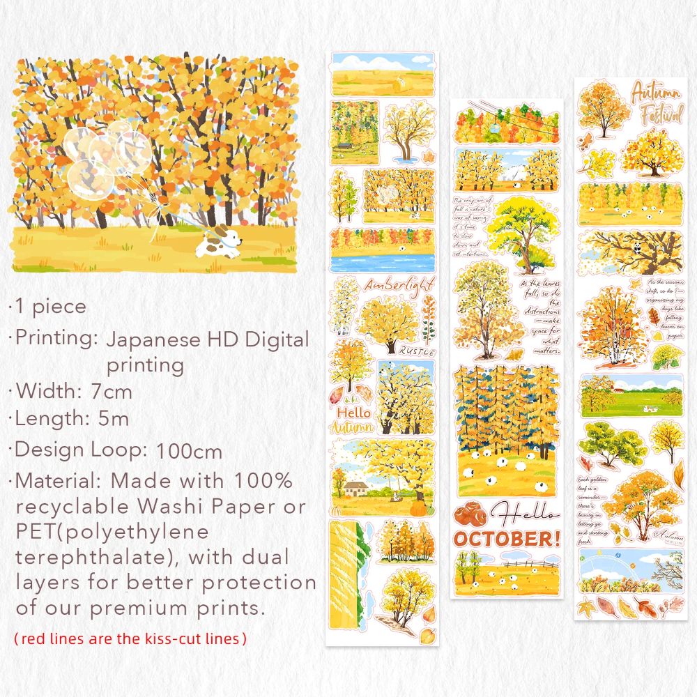 Sticker Pet Tape - Pre-cut - Hello Autumn - 70 mm