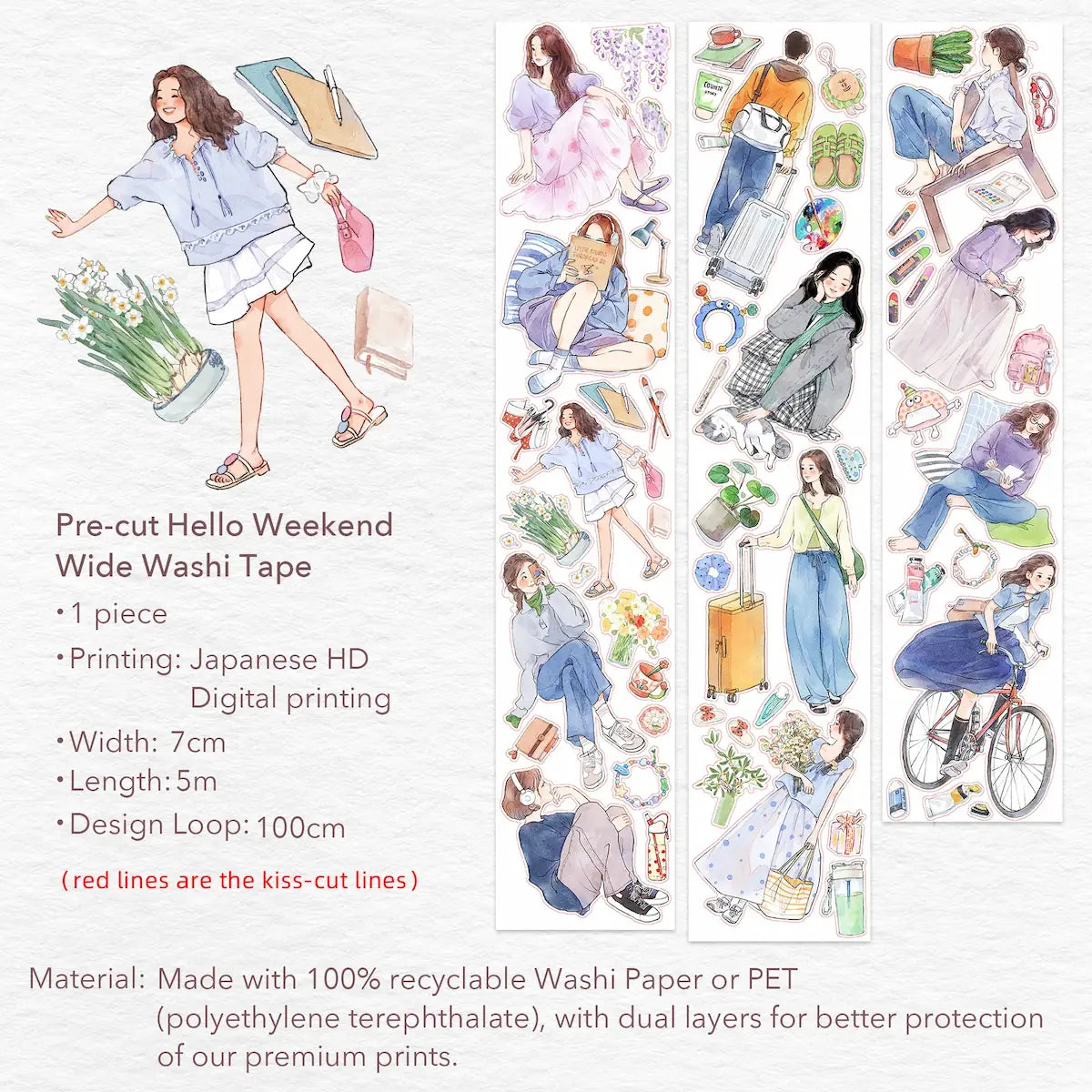 Sticker Washi Tape - Pre-cut - Hello Weekend - 70 mm