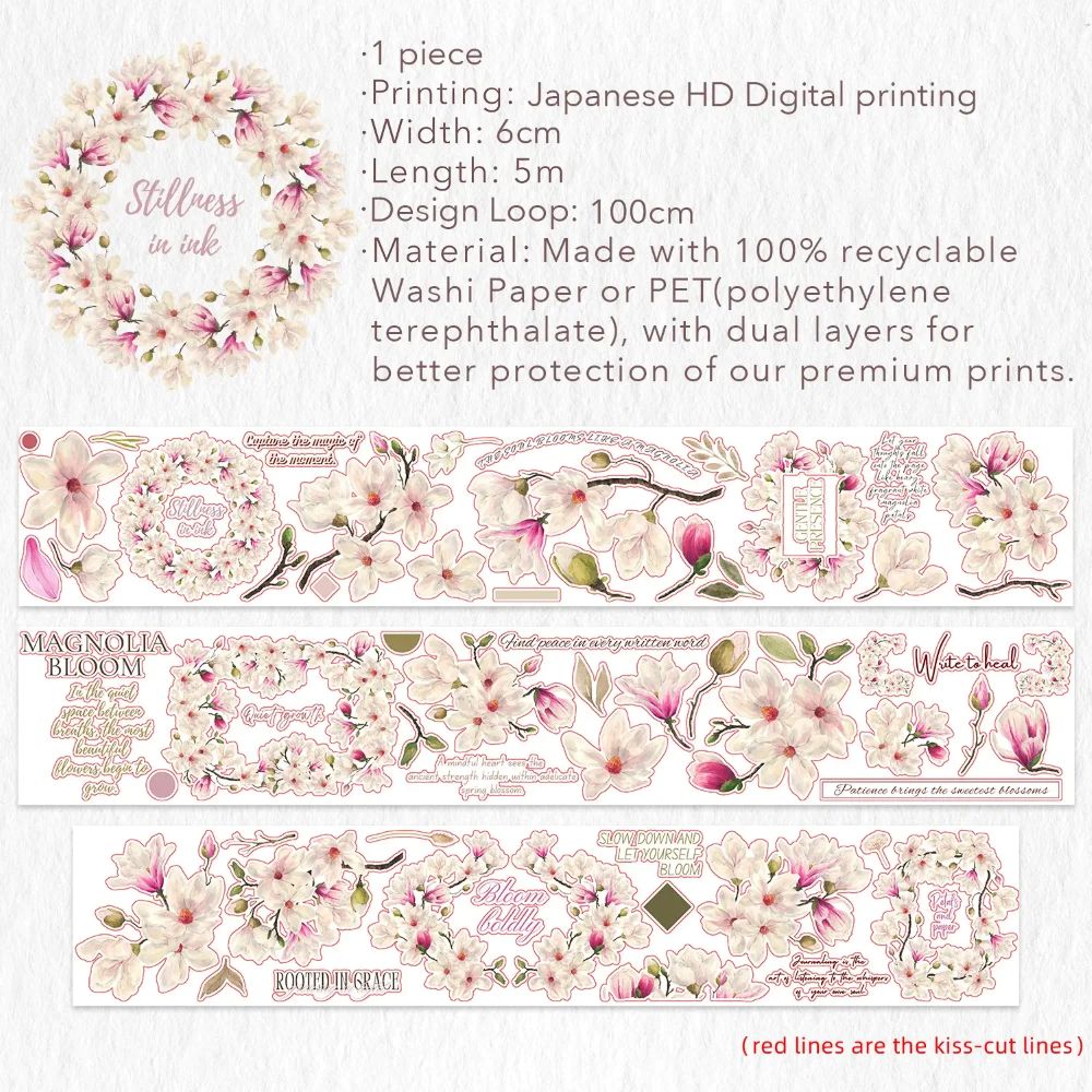 Sticker Pet Tape - Pre-cut - 60 mm - Magnolia Bloom