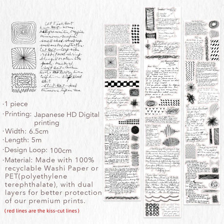 Sticker Washi Tape - Pre-cut 65 mm - Scribbled Thoughts