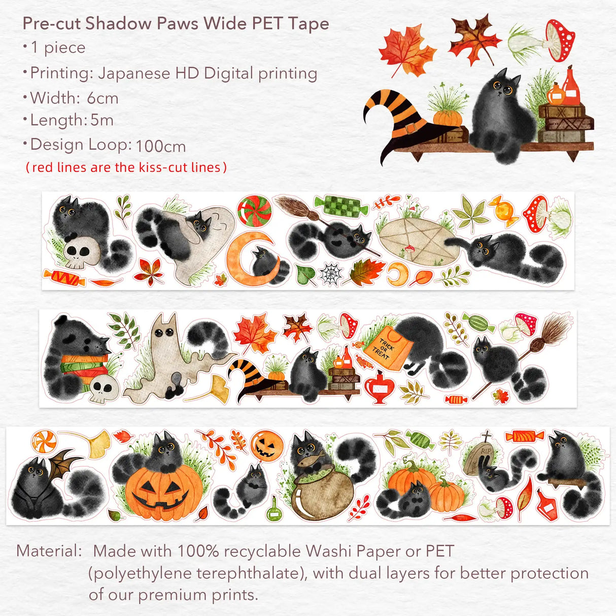 Sticker Pet Tape - Pre-cut - Shadow Paws - 60 mm
