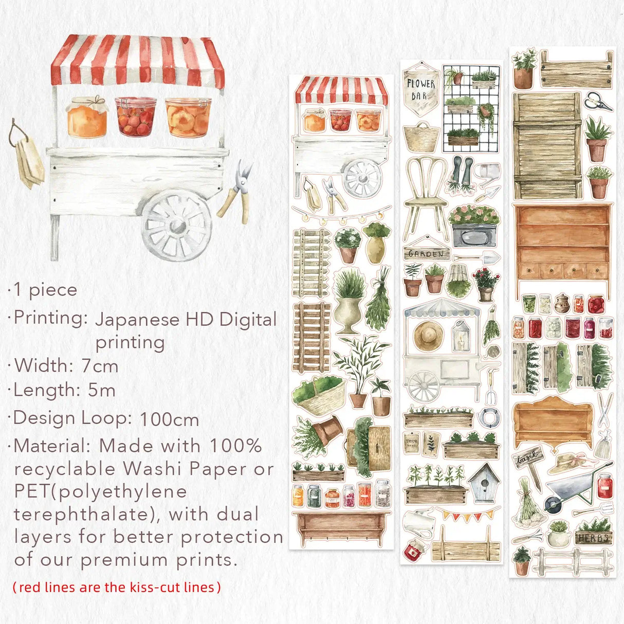 Sticker Washi Tape - Pre-cut - 70 mm - Summer Market
